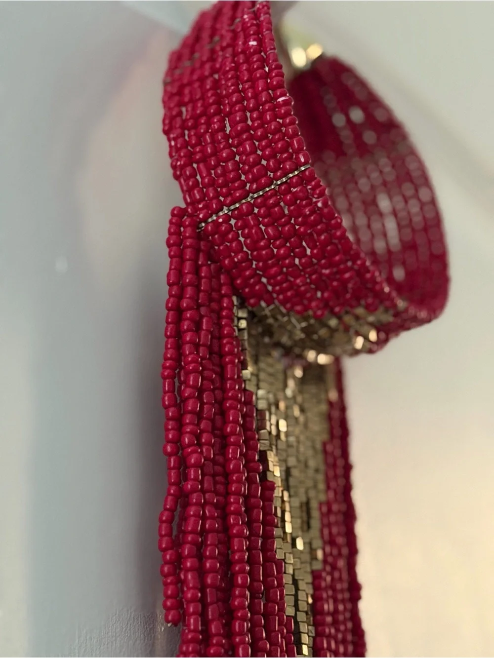 Beautiful Handmade Pink Beaded Fringe Statement Necklace - Designer Style
